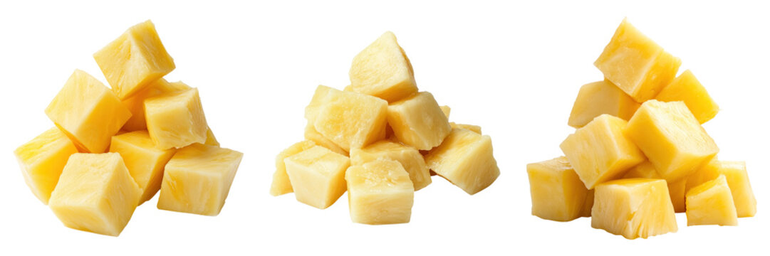 Fresh pineapple chunks isolated on transparency background, vibrant and juicy