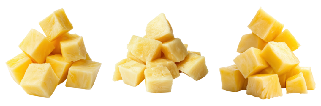Fresh pineapple chunks isolated on transparency background, vibrant and juicy