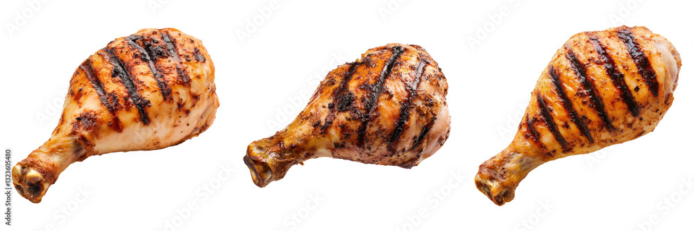 Poster grilled chicken legs with char marks isolated on transparency background