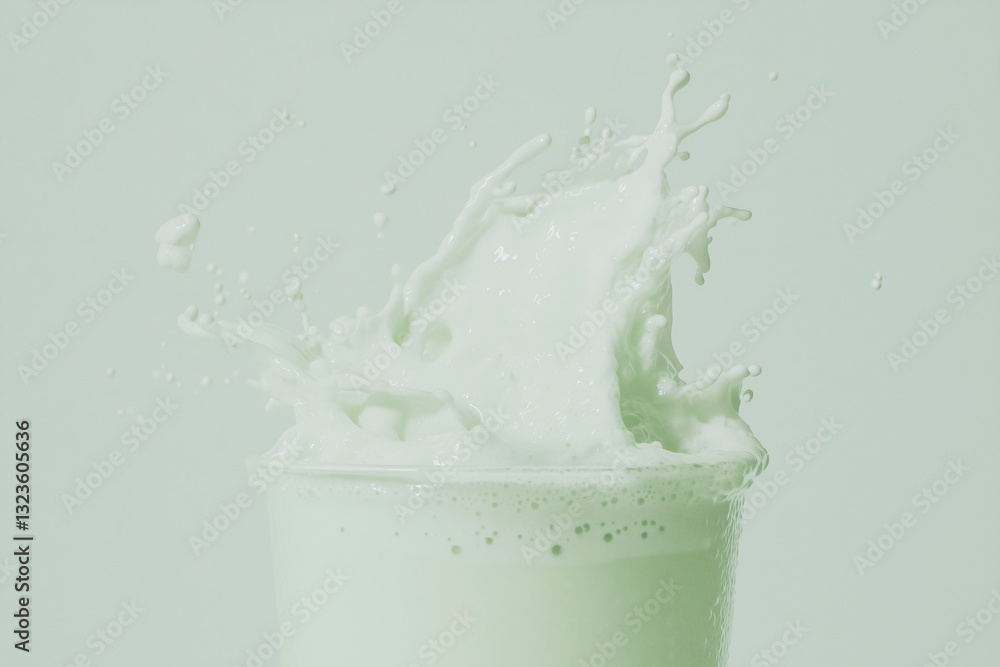 Poster liquid dynamics: a dramatic splash of milk erupts from a glass, creating a dynamic display of liquid