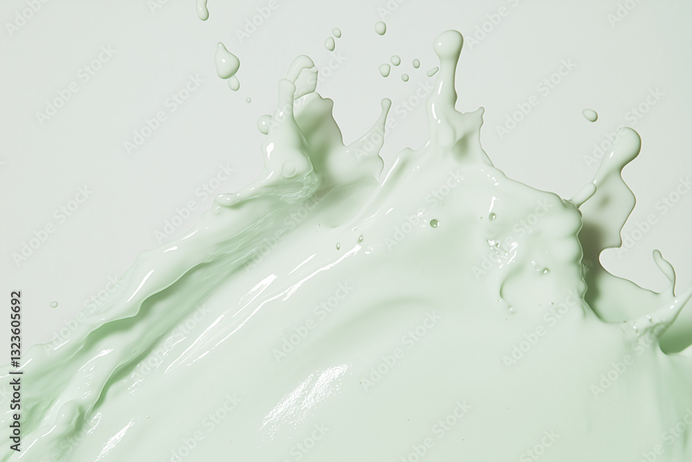 Poster minty splash: dynamic capture of a mint-colored liquid in mid-splash, showcasing fluid dynamics and 