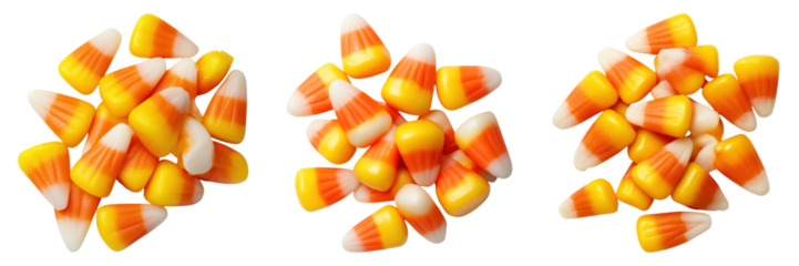 Bright and colorful candy corn piles isolated on transparency background