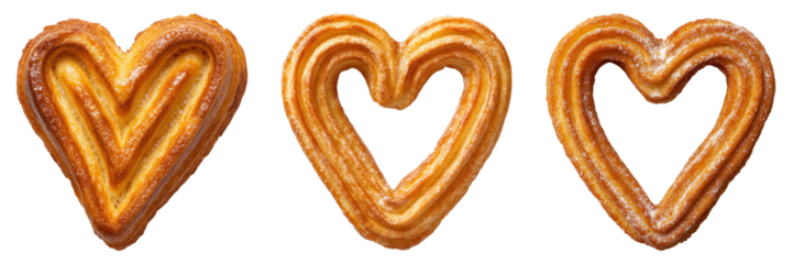 Heart shaped churros isolated on transparency background, sweet and delicious