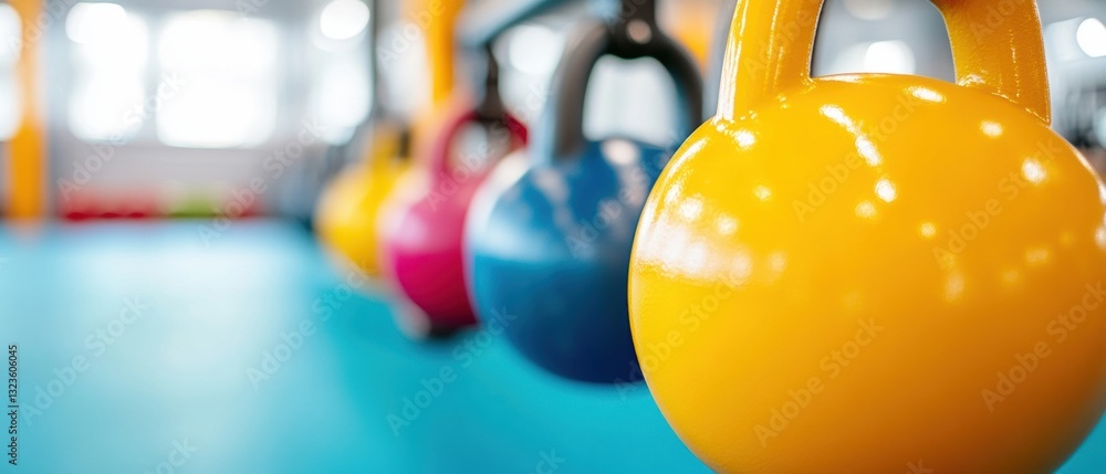 Poster vibrant wellness performance sleek gradient kettlebell array showcasing functional fitness progressi