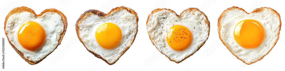 Poster heart shaped fried eggs on toast isolated on transparency background