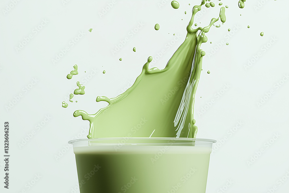 Poster emerald splash: capturing the dynamic moment of a vibrant green liquid erupting from a transparent c