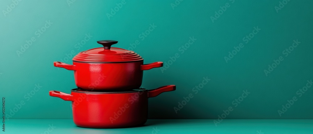 Aufkleber minimalist kitchen innovation vibrant red enameled cast iron cookware - space-saving stackable desig