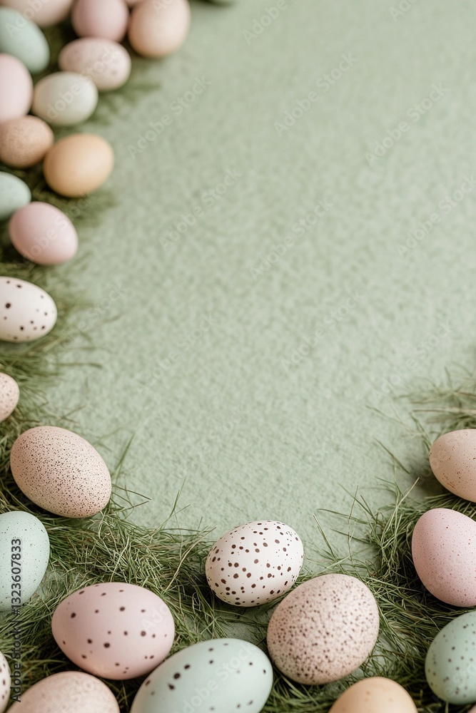 Poster tiny bunny paw prints and hidden easter eggs create a playful border on soft grassy texture, making 