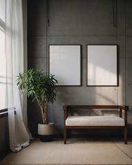 Elegant minimalist Japanese interior with neutral colors blank canvas art on the wall and calming vibes Interior design Wallpaper inspiration