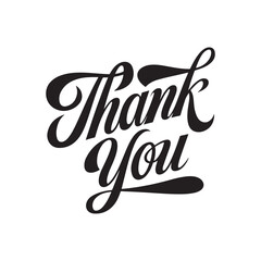 Modern 'Thank You' calligraphy with artistic flourishes, isolated on white background, perfect for invitations and event stationery.​

