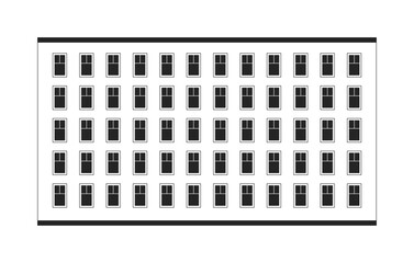 Wide apartment complex home architecture 2D line object. Contemporary urban residential development. Realestate multistory house isolated clipart vector ink outline item. Monochrome spot illustration