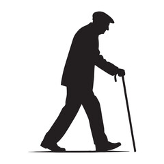 Reflective Elderly Walking Oldman silhouette, stepping forward through memories - Oldman illustration - Minimalist Walking Oldman vector - Elderly icon

