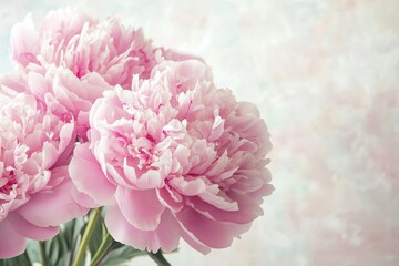 Fototapeta premium Charming pink peonies on gentle backdrop for mother’s day, floral delight, romantic gifts, elegant decor, nature-inspired imagery for memorable celebrations