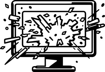 Shattered Screen: A Broken Monitor Displaying Digital Destruction
