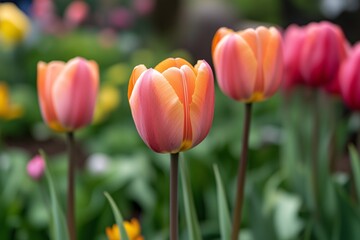 Fototapeta premium A Tulip in full bloom, with a blurred background that highlights the details of the flowers