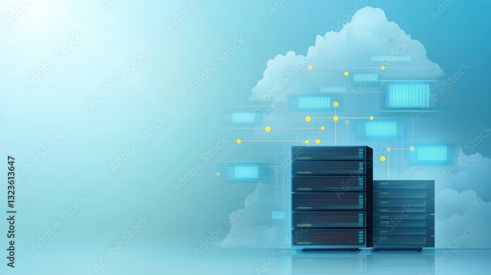 Poster cloud computing infrastructure, servers, network, and data storage in the digital age of technologic