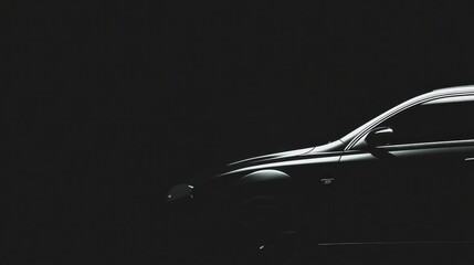 A sleek black luxury car silhouette against a dark background, showcasing elegant lines and modern design, perfect for automotive themes or high end lifestyle imagery