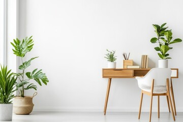 Modern minimalist home office with plants