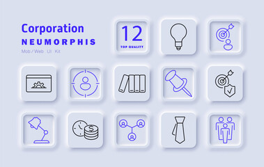 Corporation set icon. Strategy, management, financial planning, teamwork, business development, productivity, leadership, innovation, time management, career growth