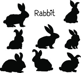 set of rabbits silhouettes