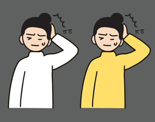 female, young, woman, vector, pain, character, headache, 