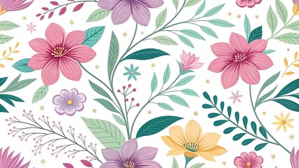 Colorful blooming flower pattern with soft gradients and flowing shapes, seamless design.  