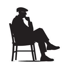 Lost in Time Sitting Oldman silhouette, wandering through memories – Oldman illustration – Minimalist Sitting Oldman vector – Dreaming elder
