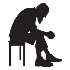 Gentle Soul Sitting Oldman silhouette, a peaceful moment in time – Oldman illustration – Minimalist Sitting Oldman vector – Kind elder
