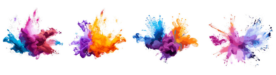 Abstract explosion of colorful powder, paint splashes, isolated on white, transparent background, vibrant colors, design element, creative paint, powder burst, artistic explosion