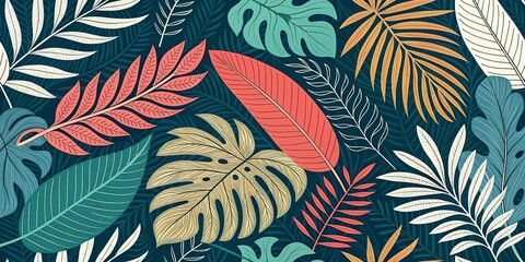 Hand-drawn abstract plant collage with bold shapes and earthy tones, seamless pattern.  