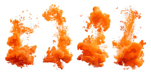 Abstract orange smoke splashes in water, watercolor ink explosion, acrylic ink, color elements for design, isolated on white, transparent background, vibrant color explosion © aura studio