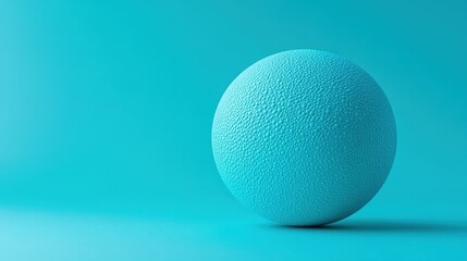 A vibrant teal rubber ball, its surface textured with a subtle pattern, rests majestically against a solid, turquoise backdrop, a testament to simplicity and elegance in the world of shapes and