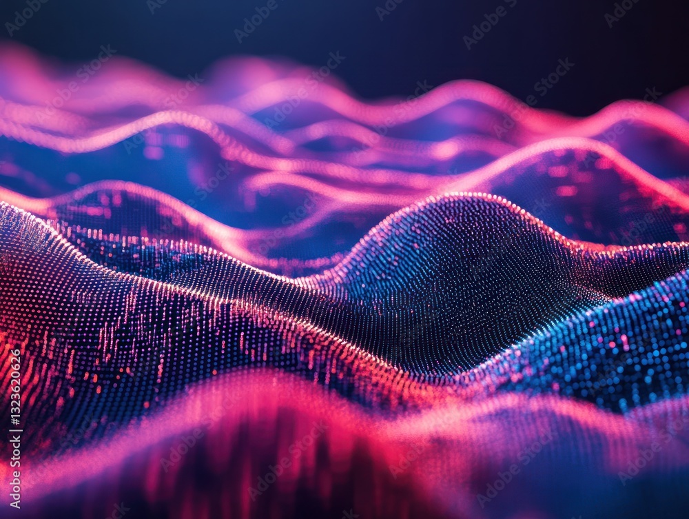 Poster colorful abstract waves of digital data creating depth