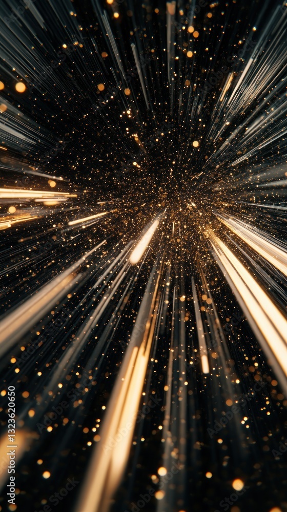 Poster dynamic light rays creating a starburst effect in space