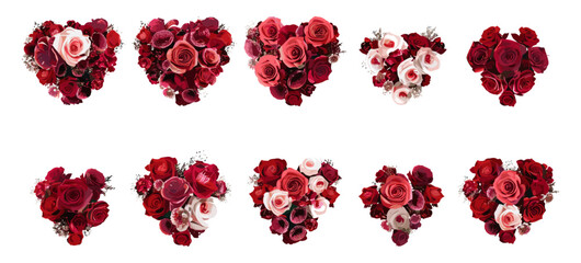 Heart shape made of red roses, Valentine's Day, rose decorations, romantic flowers, floral heart, white background, transparent background, love decorations, special occasion flowers
