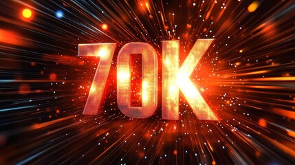 Glowing 3D Text 70K on a Futuristic Abstract Background with Motion Blur celebrating 70,000