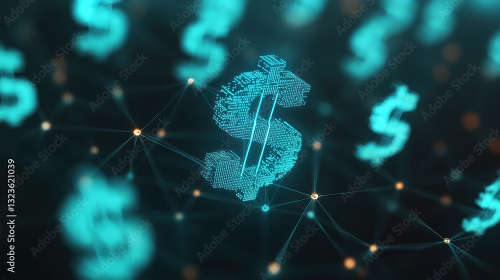 Poster abstract digital representation of currency symbols in network