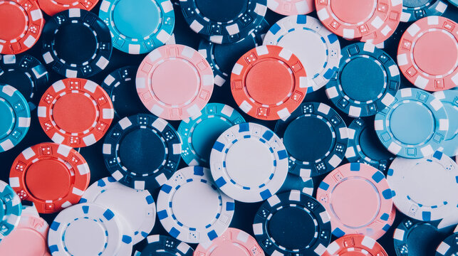 Casino Nights: A heap of colorful poker chips for game night, print, poster, or promotional material for a casino event