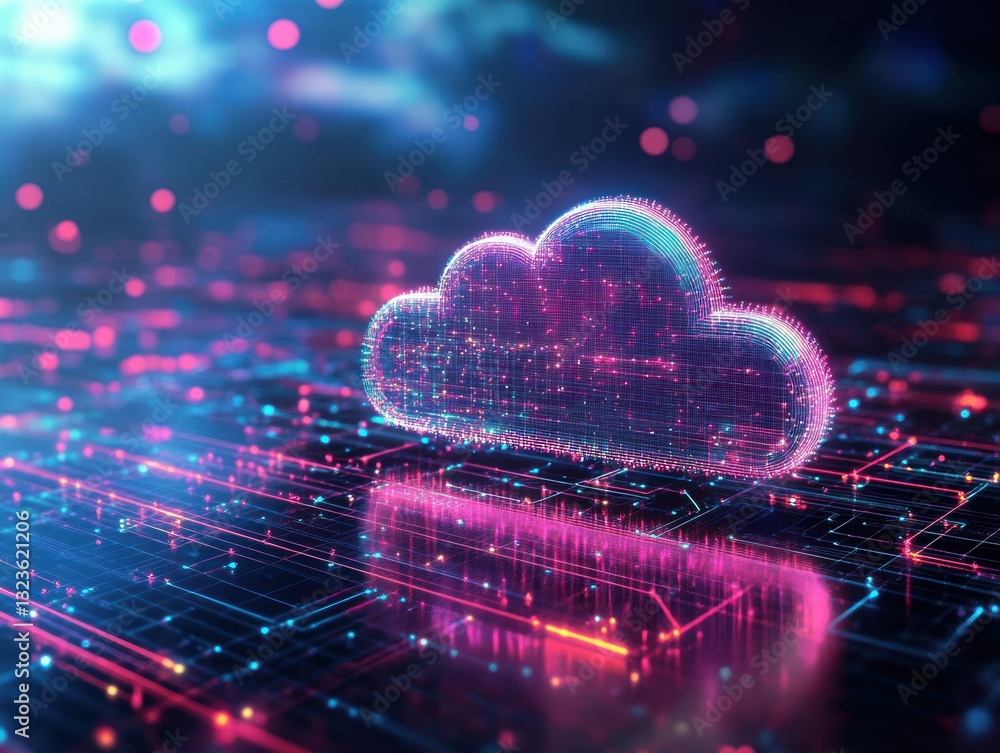 Poster futuristic cloud computing concept with digital data flow