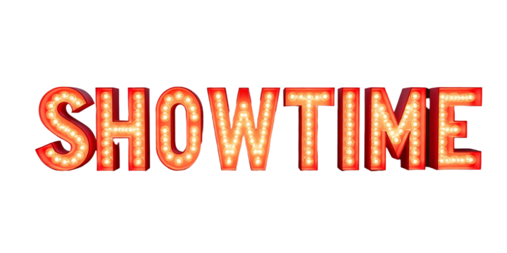 Showtime Sign with Light Bulbs, transparent background