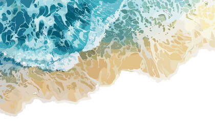 Top view waves on sand beach, summer holiday, isolated on transparent background, vacation scene, ocean waves, tropical beach, relaxing getaway, coastal landscape © aura studio