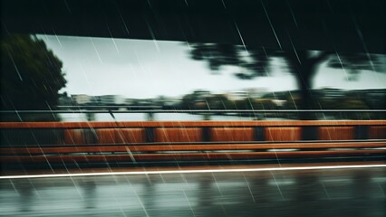 Urban road rain blur motion, wallpaper with promo copy space, soft dark colors
