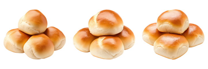 Freshly baked bread rolls isolated on transparency background, golden and soft