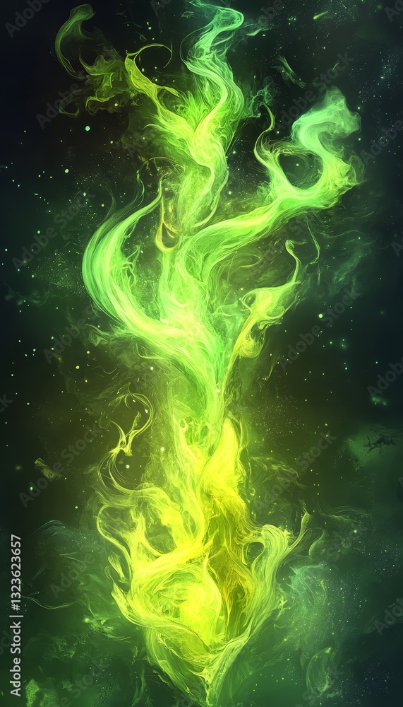 Aufkleber abstract digital art flowing stream of aqua and chartreuse hues with particle effects