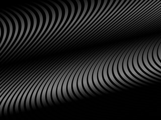 Obraz premium Abstract art geometric black background with shiny abstract 3d gradient gray lines pattern. Gray black optical illusion with waves and transitions.