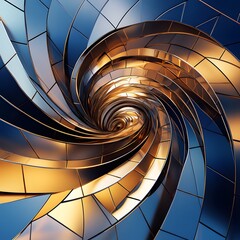Metal sheets are stacked in a spiral pattern