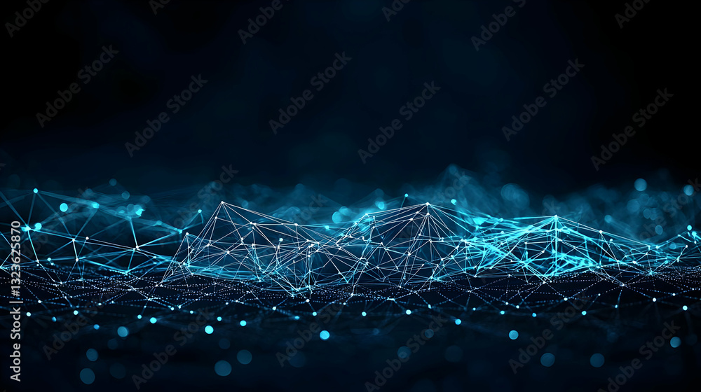 Aufkleber abstract digital network connection with glowing blue lines and dots against dark background