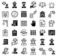 Justice & Law Enforcement Icons – Outline & Solid Vector Set