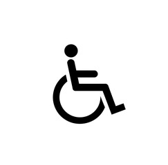 Wheelchair icon vector in black color with white background. Handicap, disable person