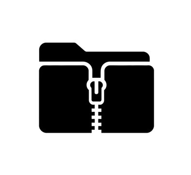 Zip folder icon vector in black color with white background. Computer zip folder symbol.